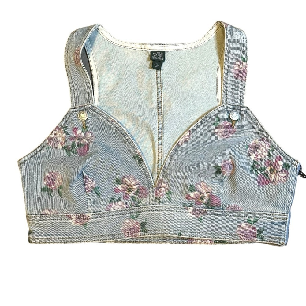 ๐ Wild Fable Denim Light-wash Floral Crop Top - Picture 3 of 9